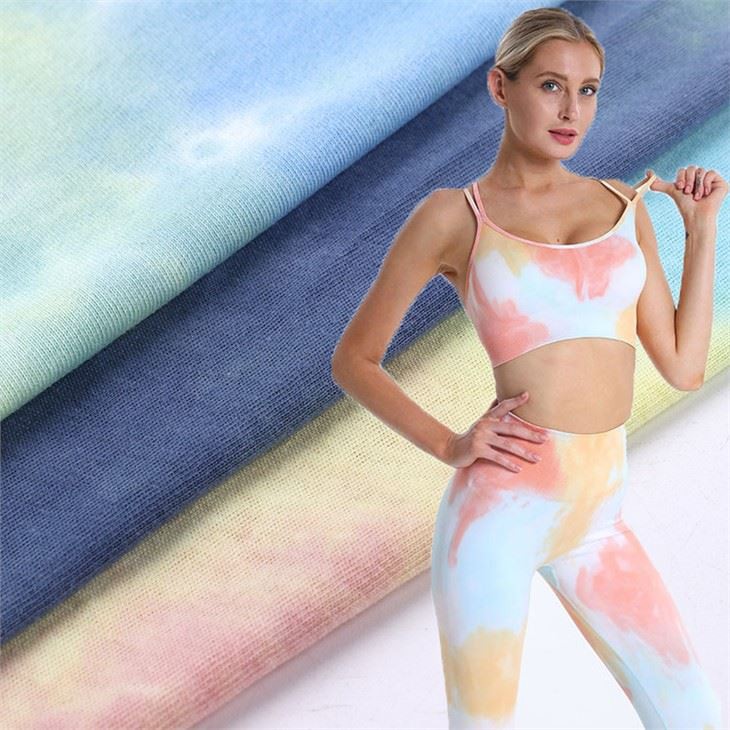 定制柔软92%涤纶8%氨纶扎染双面拉丝彩色针织面料的服装t恤连帽衫礼服雷竞技app安卓下载